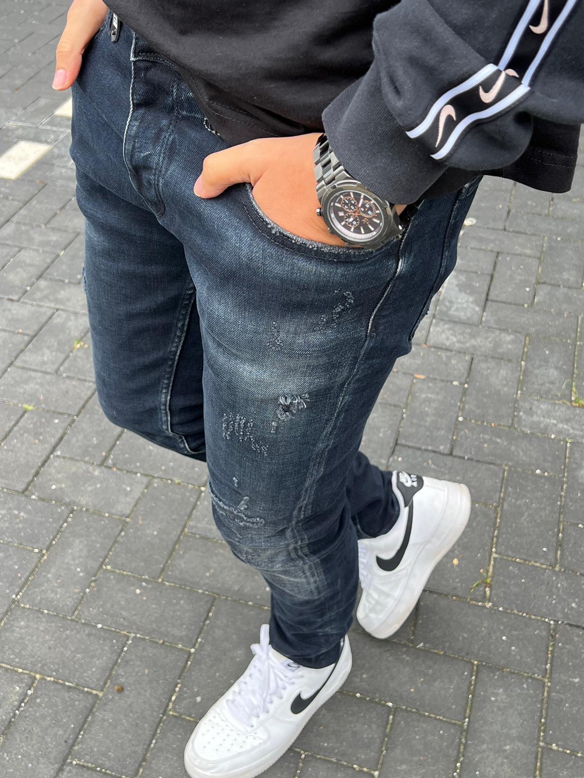 Slimfit jeans heren Intelligence donker blauw